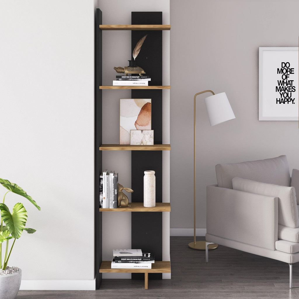 Alice 67” Corner Bookcase – 5-Tier Narrow L-Shaped Wall-Mounted Corner Bookshelf