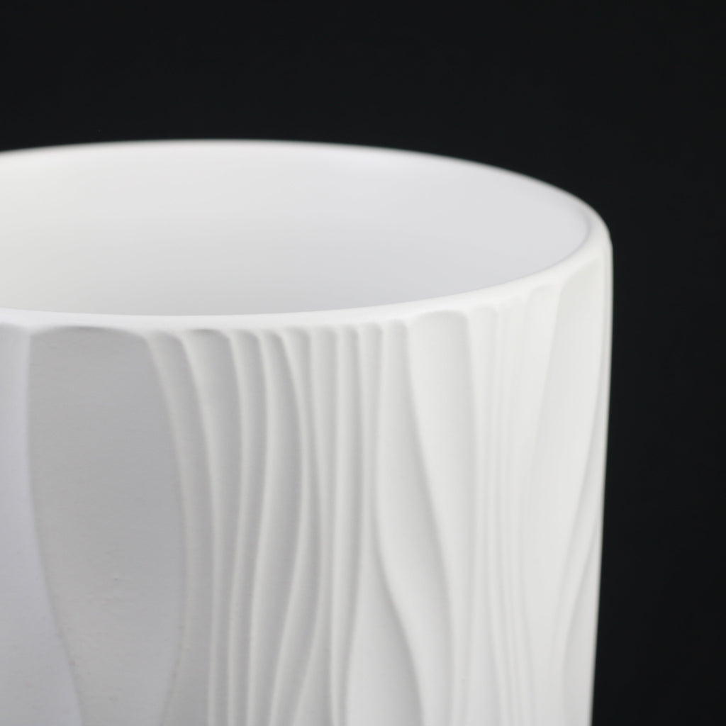3-Piece White Stoneware Planter Pot Set with Embossed Texture