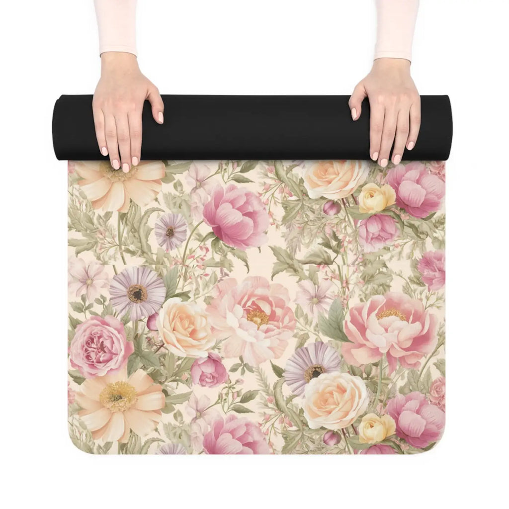 Pink Flowers Yoga Mat - Non Slip Natural Rubber - Dipaliz